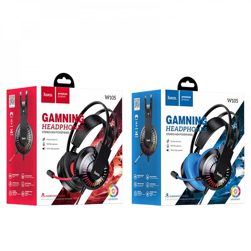 Игровые наушники HOCO W105 Gaming Headphones с микрофоном и LED RGB подсветкой проводные, фото №5