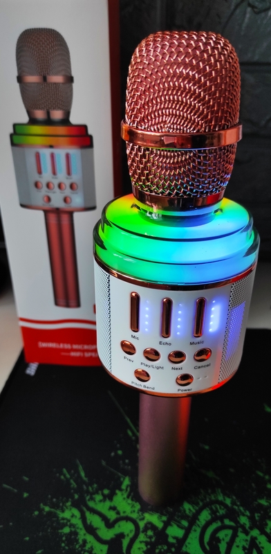 Микрофон Karaoke К068 USB, TF, AUX, с подсветкой 2 в 1, photo number 2