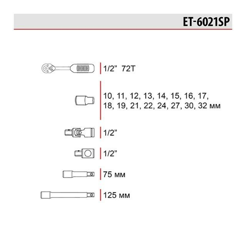 Набор инструмента Intertool - 1/2" 21 ед. SemiPRO ET-6021SP (ET-6021SP), фото №3