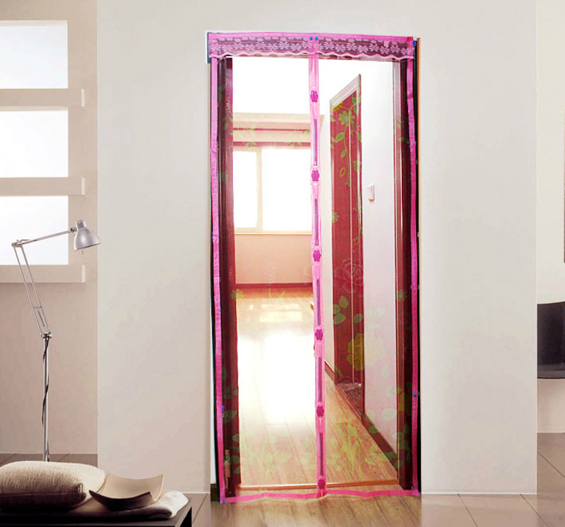 Антимоскитная сетка штора на дверь на магнитах Magic mesh с рисунком (210х90). Розовая, photo number 3