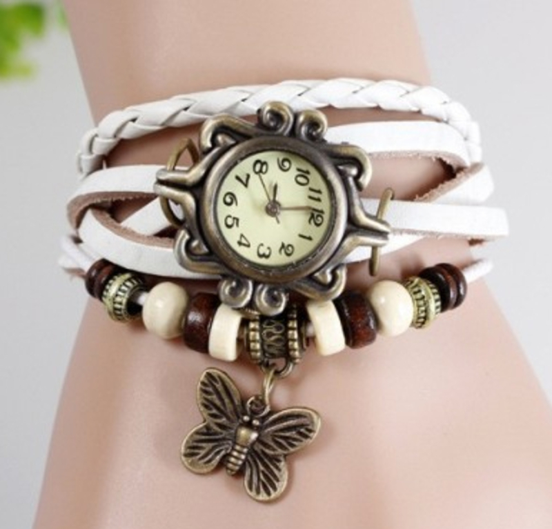 Часы браслет с бабочкой (белые)