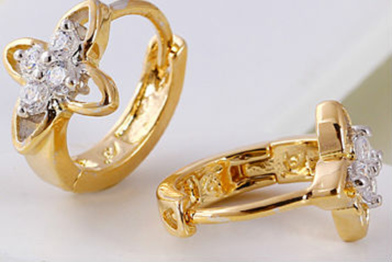 Серьги колечки позолота gold filled цирконы (gf529, фото №3