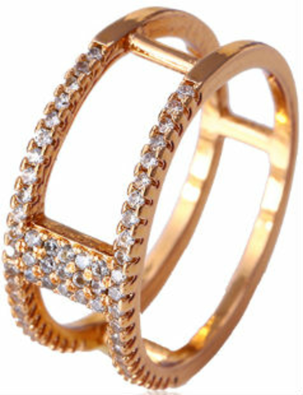 Кольцо двойное позолота gold filled россыпь цирконов (gf617) Размер 16, фото №3