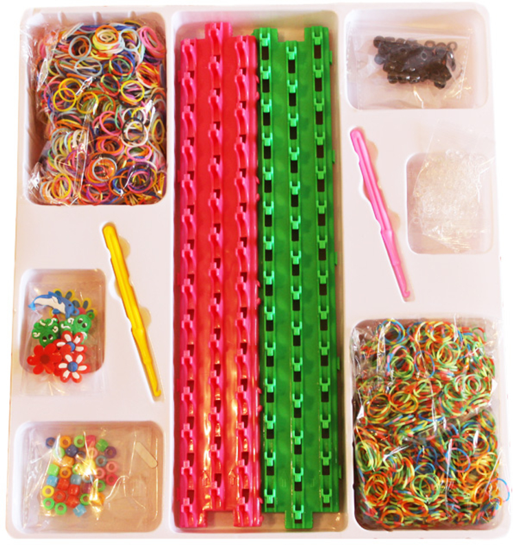 Резиночки для плетения браслетов Rainbow loom набор (3000шт, станок, подвески, крючки, замки, бусины, фото №3