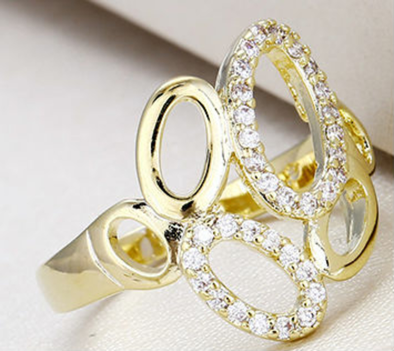Кольцо позолоченное gold filled с цирконами GF956 размер 18, фото №3