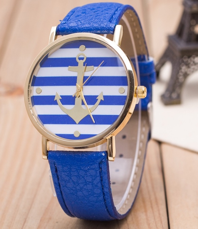 Часы Женева Geneva Якорь синий ремешок