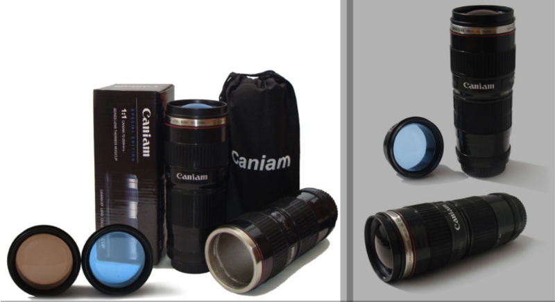 Термочашка в форме объектива Caniam (Canon) EF 70-200 с чехлом Черная