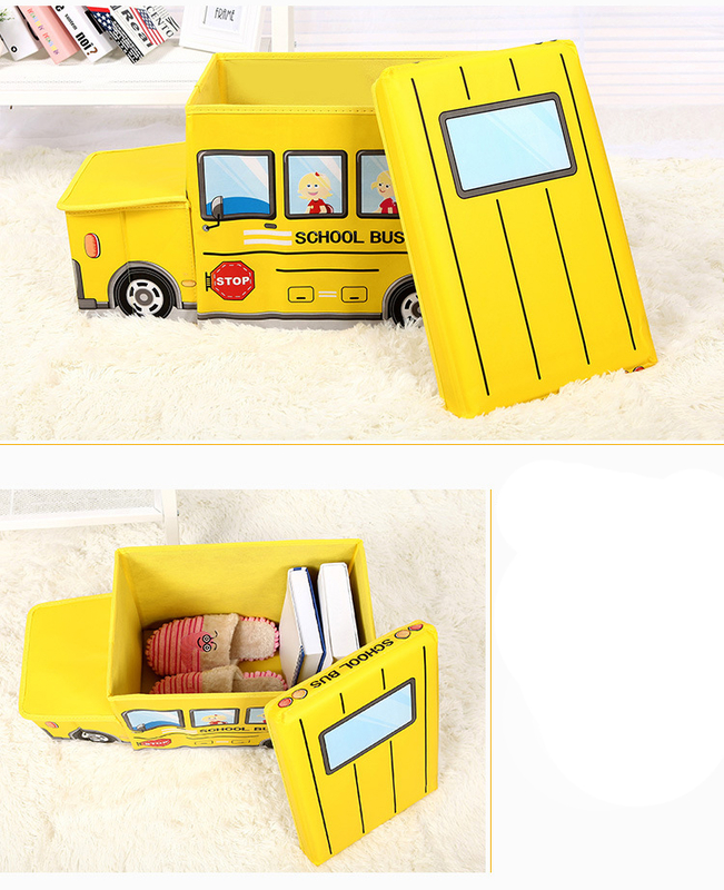 Пуф Короб складной, ящик для игрушек С КАПОТОМ Школьный Автобус желтый, photo number 4