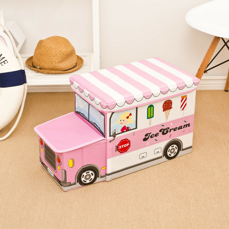 Пуф Короб складной, ящик для игрушек С КАПОТОМ Автобус с Мороженым синий, photo number 6