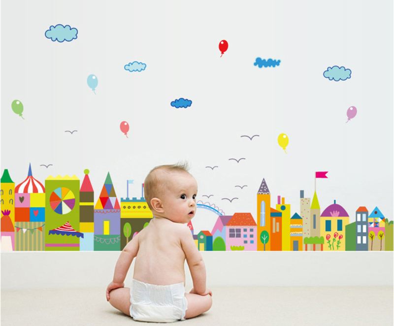 Детская Интерьерная наклейка на стену Город - изучение цветов sk7069, фото №2