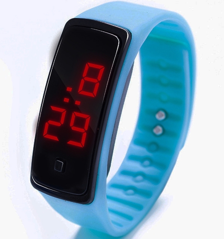 Спортивные силиконовые часы-браслет LED темно-голубые SW2-03, фото №2