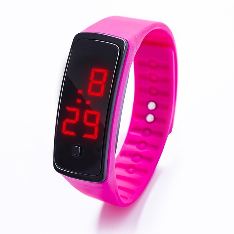 Спортивные силиконовые часы-браслет LED темно-розовые SW2-10, numer zdjęcia 4
