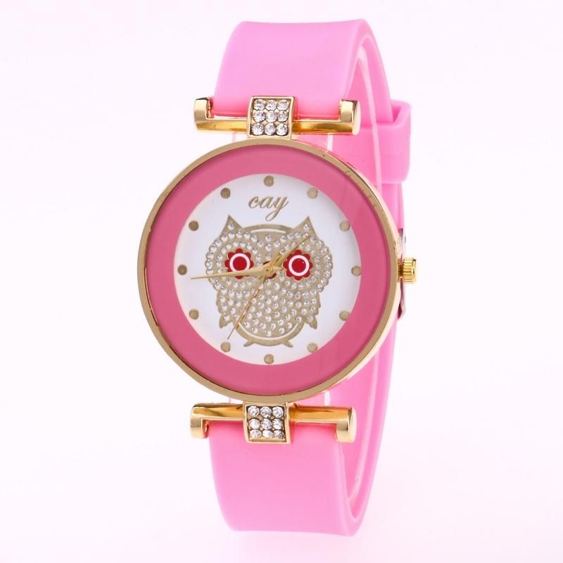 Женские часы Сова с силиконовым ремешком Розовые