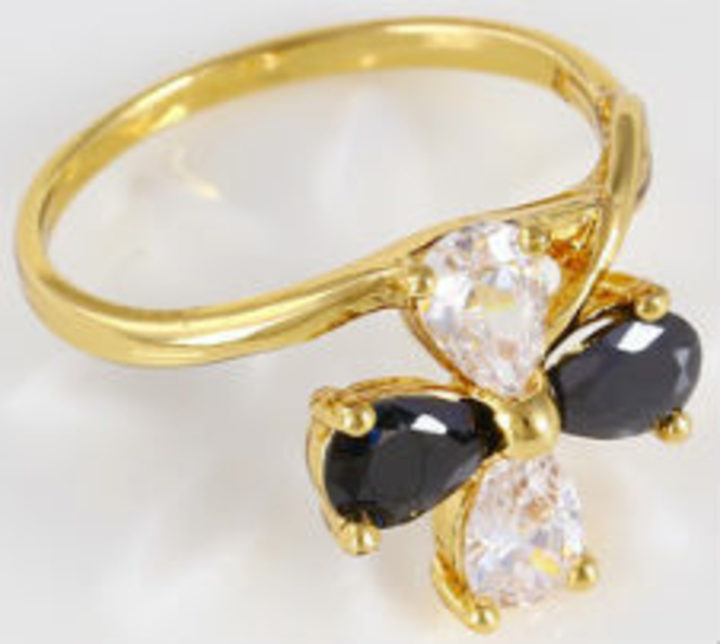 Кольцо позолота Gold Filled с черно-белыми цирконами (GF461) Размер 17