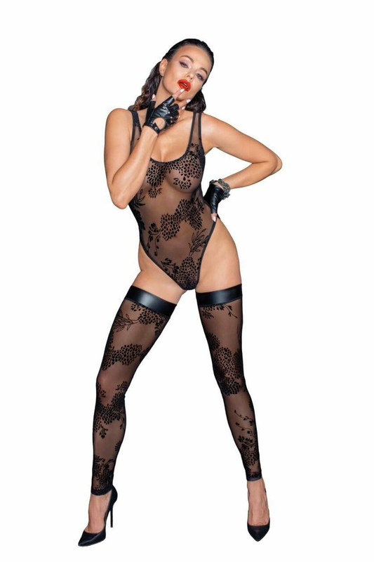 Боди Noir Handmade F242 Tulle body with patterned flock embroidery - S, numer zdjęcia 5