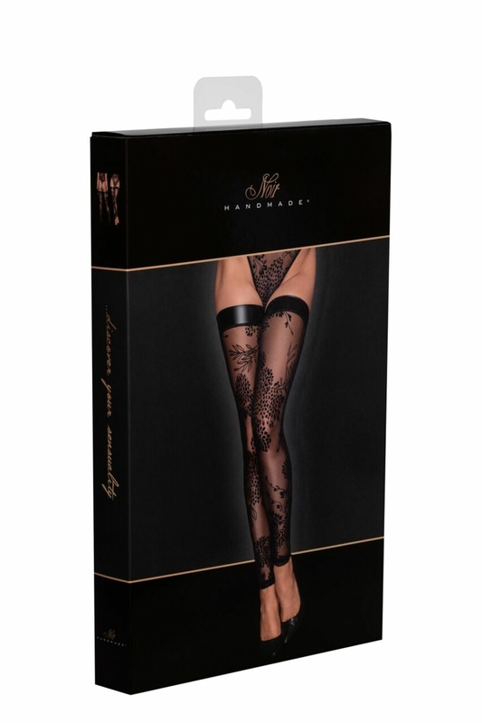 Чулки Noir Handmade F243 Tulle stockings with patterned flock embroidery - XL, numer zdjęcia 7
