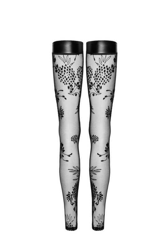 Чулки Noir Handmade F243 Tulle stockings with patterned flock embroidery - XXL, numer zdjęcia 6