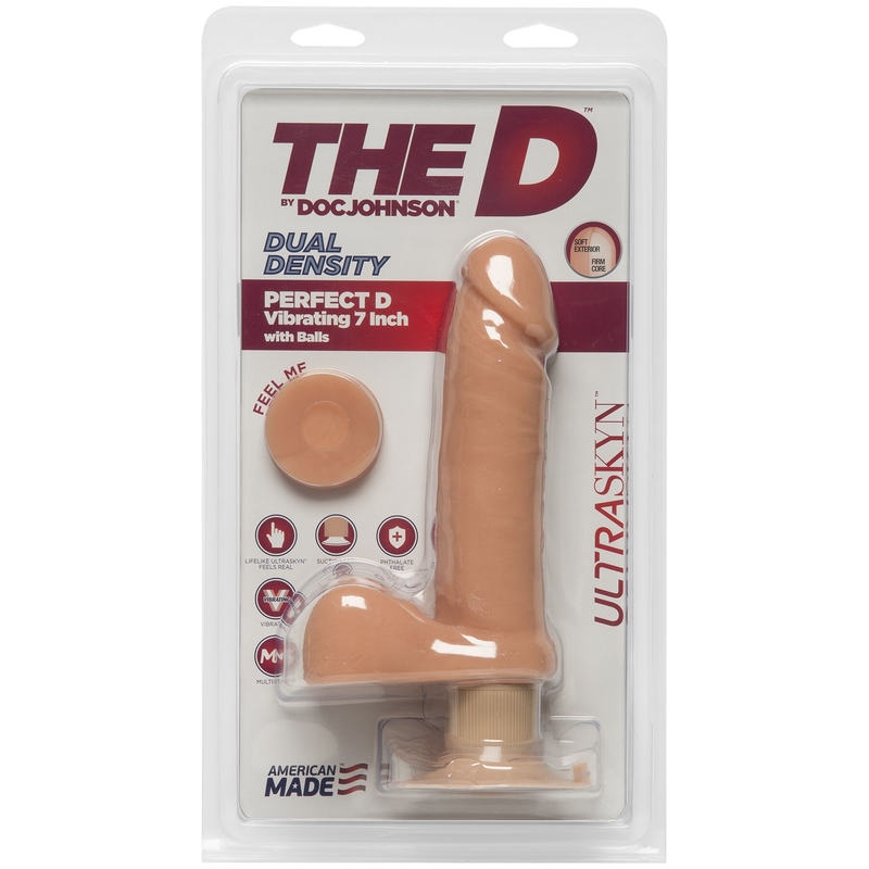 Фаллоимитатор Doc Johnson The D - Perfect D - Vibrating 7 Inch With Balls - ULTRASKYN, диаметр 4,5см, numer zdjęcia 3