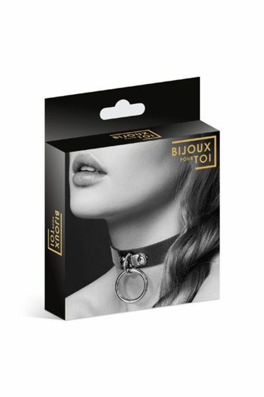 Чокер с кольцом для поводка Bijoux Pour Toi - FETISH Black, экокожа, фото №4