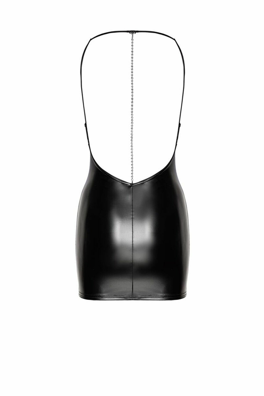 Платье Noir Handmade F307 Mirage wetlook mini dress with jewelry rhinestone chain - M, numer zdjęcia 6