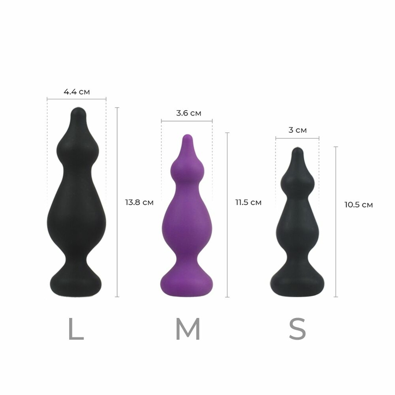 Анальная пробка Adrien Lastic Amuse Mini Black (S) с двумя переходами, макс. диаметр 3см, фото №5