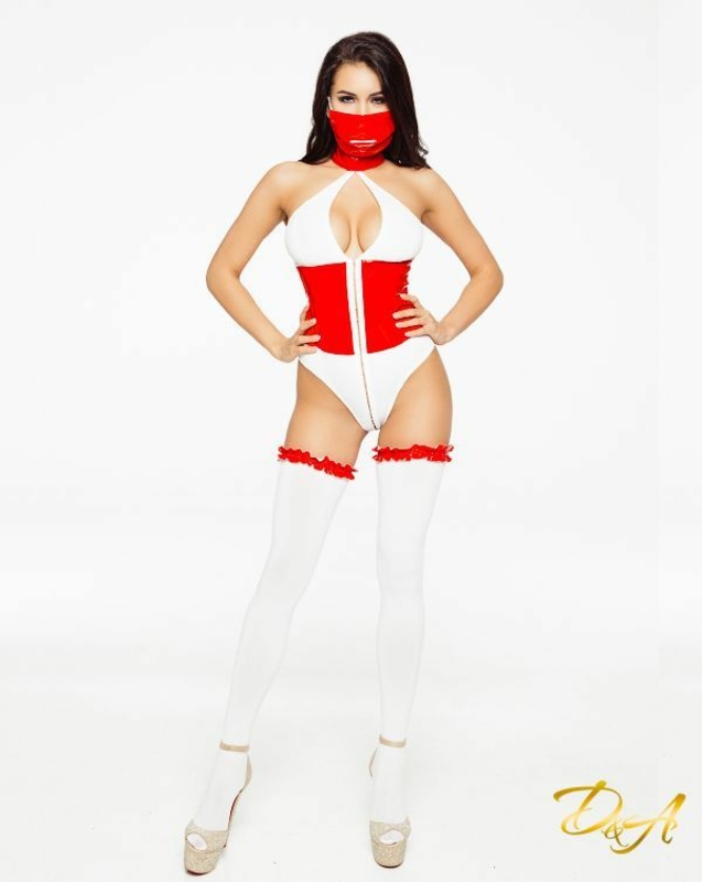 Эротический костюм медсестры “Развратная Аэлита” XS-S, боди на молнии, маска, чулочки, фото №2