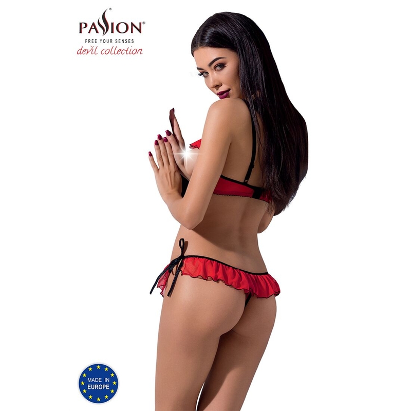 Комплект белья Passion Exclusive CHERRY SET OpenBra L/XL, red, открытый лиф, трусики-юбочка, numer zdjęcia 3