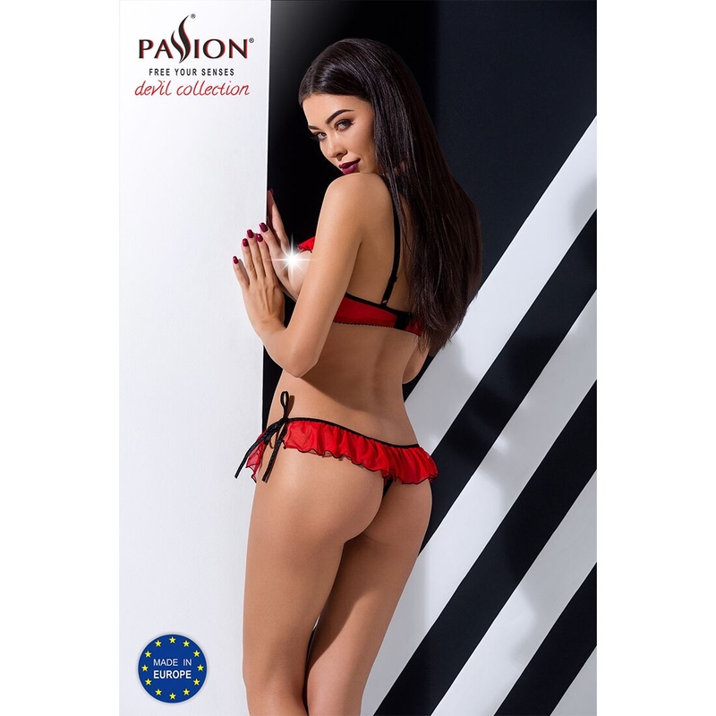 Комплект белья Passion Exclusive CHERRY SET OpenBra L/XL, red, открытый лиф, трусики-юбочка, numer zdjęcia 5