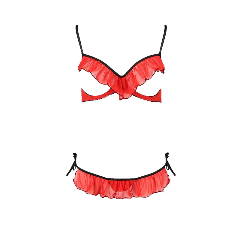 Комплект белья Passion Exclusive CHERRY SET OpenBra L/XL, red, открытый лиф, трусики-юбочка, numer zdjęcia 6