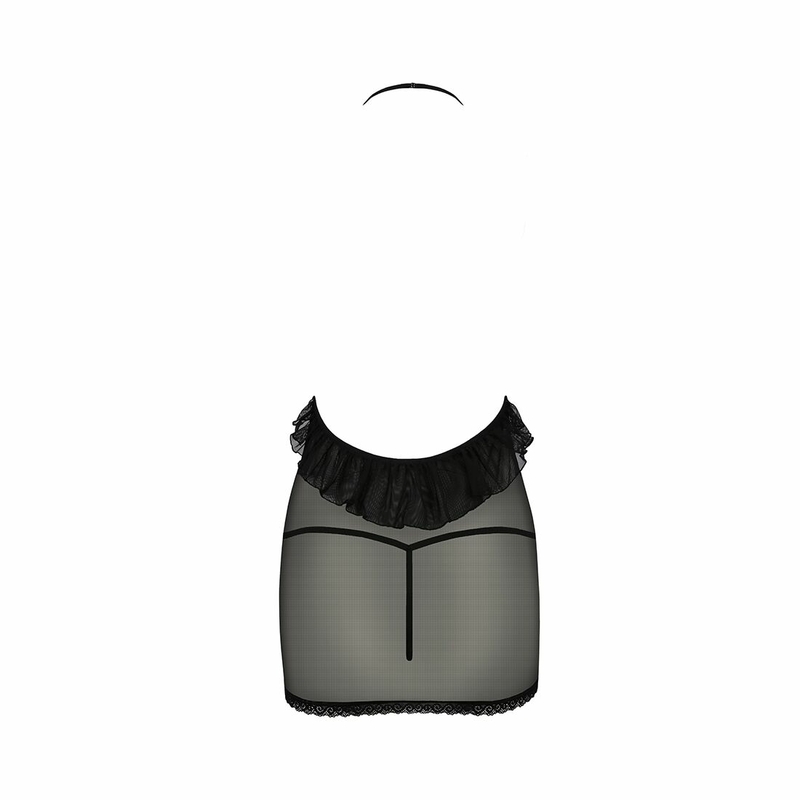 Сорочка прозрачная приталенная Passion ERZA CHEMISE L/XL, black, трусики, фото №5