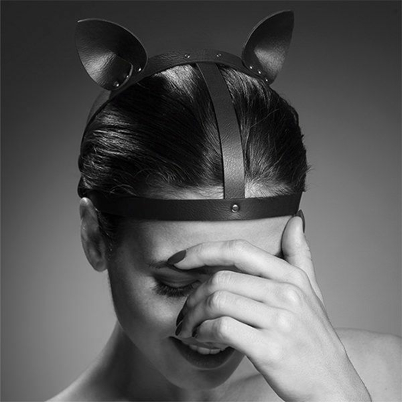 Маска кошечки Bijoux Indiscrets MAZE - Cat Ears Headpiece Black, экокожа, фото №4