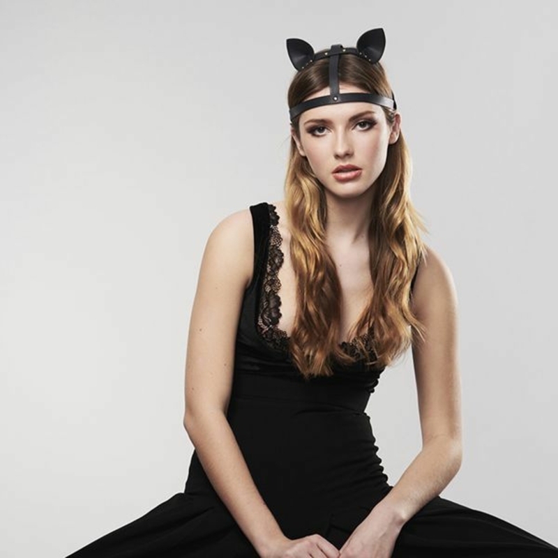 Маска кошечки Bijoux Indiscrets MAZE - Cat Ears Headpiece Black, экокожа, фото №8