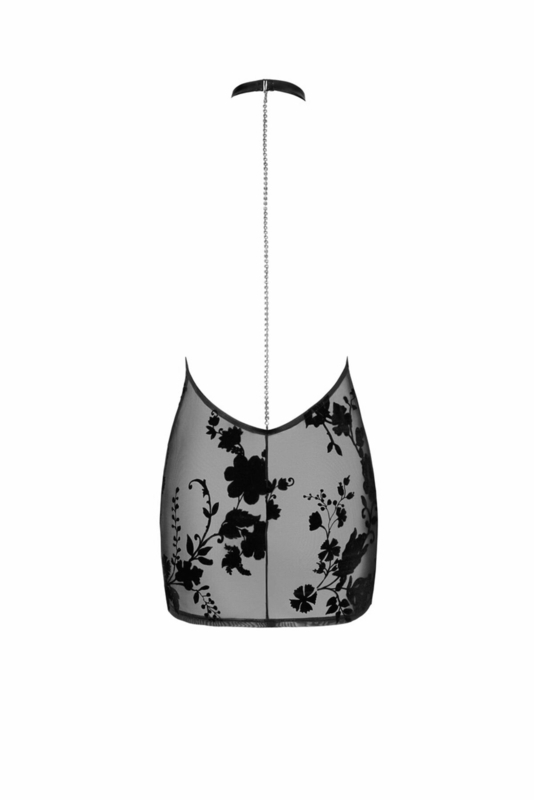 Платье Noir Handmade F313 Mythos mini flocked mesh dress with jewelry rhinestone chain - S, photo number 7