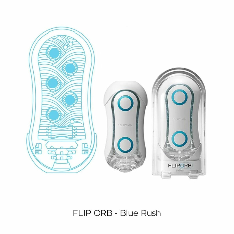 Мастурбатор Tenga Flip Orb — Blue Rush, с изменяемым сжатием, со стимулирующими шариками внутри, фото №5