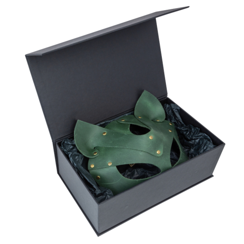 Премиум маска кошечки LOVECRAFT, натуральная кожа, зеленая, подарочная упаковка, numer zdjęcia 7