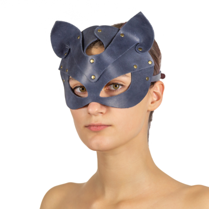 Премиум маска кошечки LOVECRAFT, натуральная кожа, голубая, подарочная упаковка, фото №4