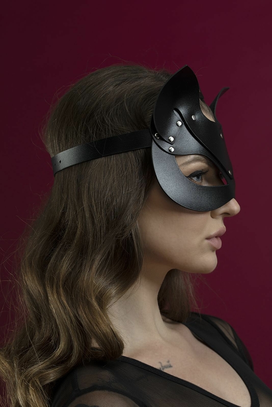 Маска кошечки Feral Feelings - Catwoman Mask, натуральная кожа, черная, numer zdjęcia 3