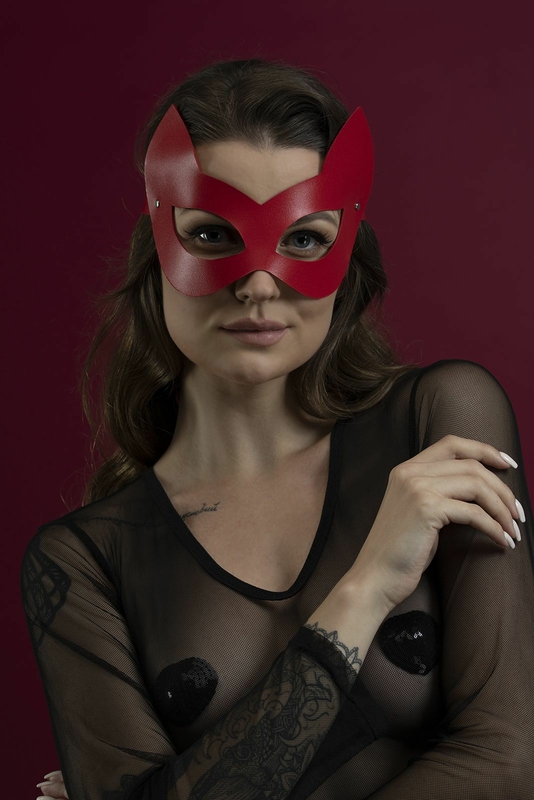 Маска кошечки Feral Feelings - Kitten Mask, натуральная кожа, красная, фото №2