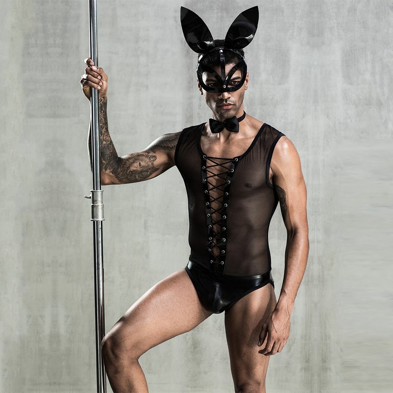 Эротический мужской костюм "Зайка Джонни" с маской, One Size Black, numer zdjęcia 4