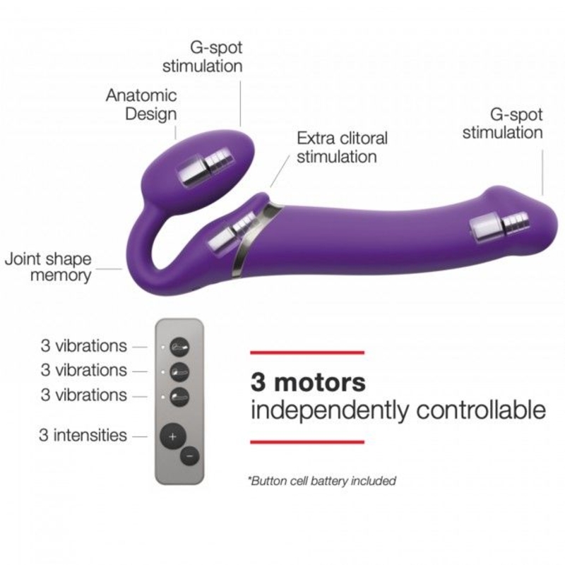 Безремневой страпон с вибрацией Strap-On-Me Vibrating Violet M диаметр 3,3см, пульт ДУ, регулируемый, фото №3