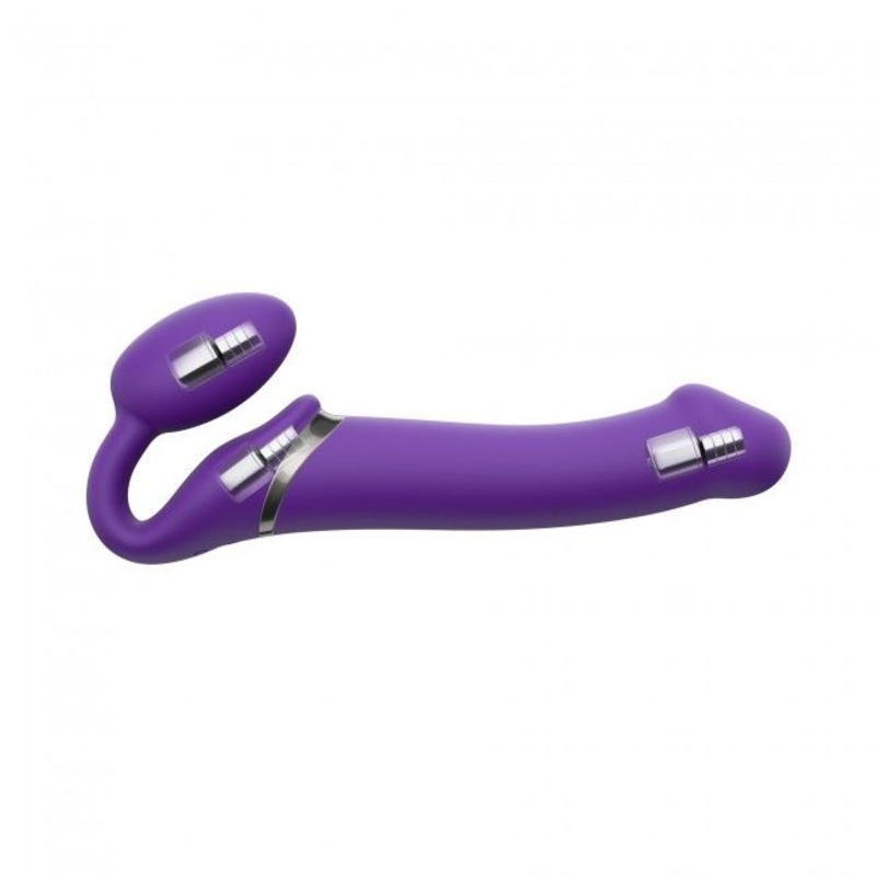 Безремневой страпон с вибрацией Strap-On-Me Vibrating Violet M диаметр 3,3см, пульт ДУ, регулируемый, фото №4