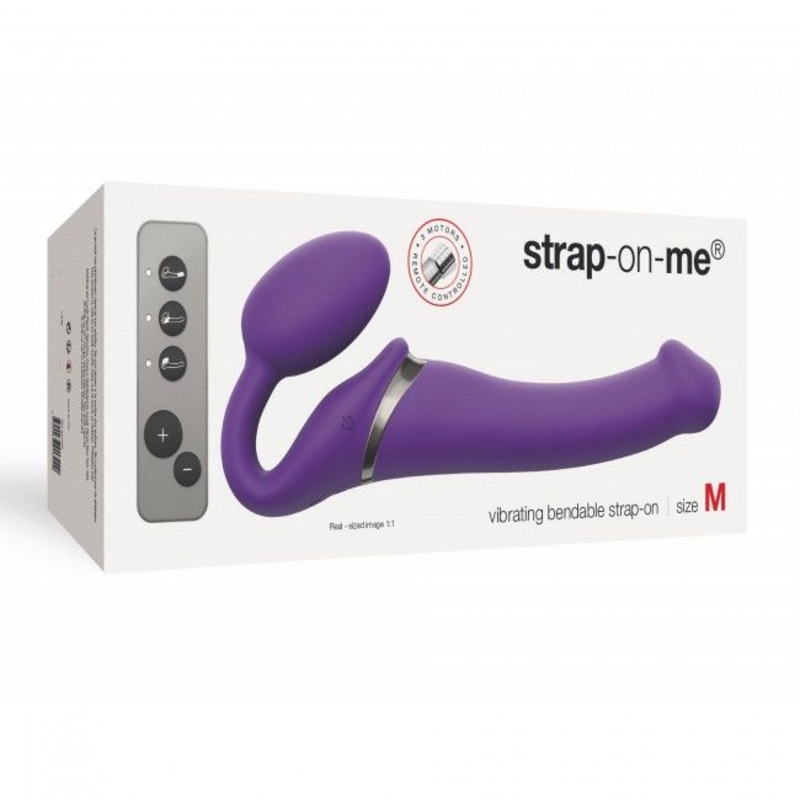 Безремневой страпон с вибрацией Strap-On-Me Vibrating Violet M диаметр 3,3см, пульт ДУ, регулируемый, фото №5