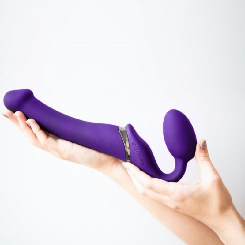 Безремневой страпон с вибрацией Strap-On-Me Vibrating Violet M диаметр 3,3см, пульт ДУ, регулируемый, photo number 6