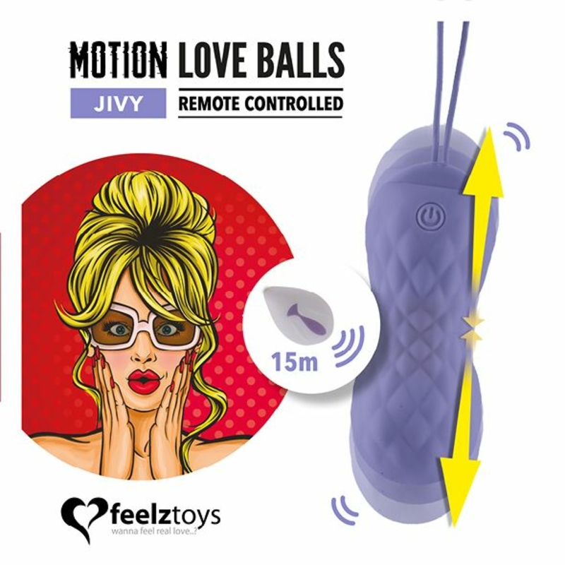Вагинальные шарики с массажем и вибрацией FeelzToys Motion Love Balls Jivy с пультом ДУ, 7 режимов, numer zdjęcia 3