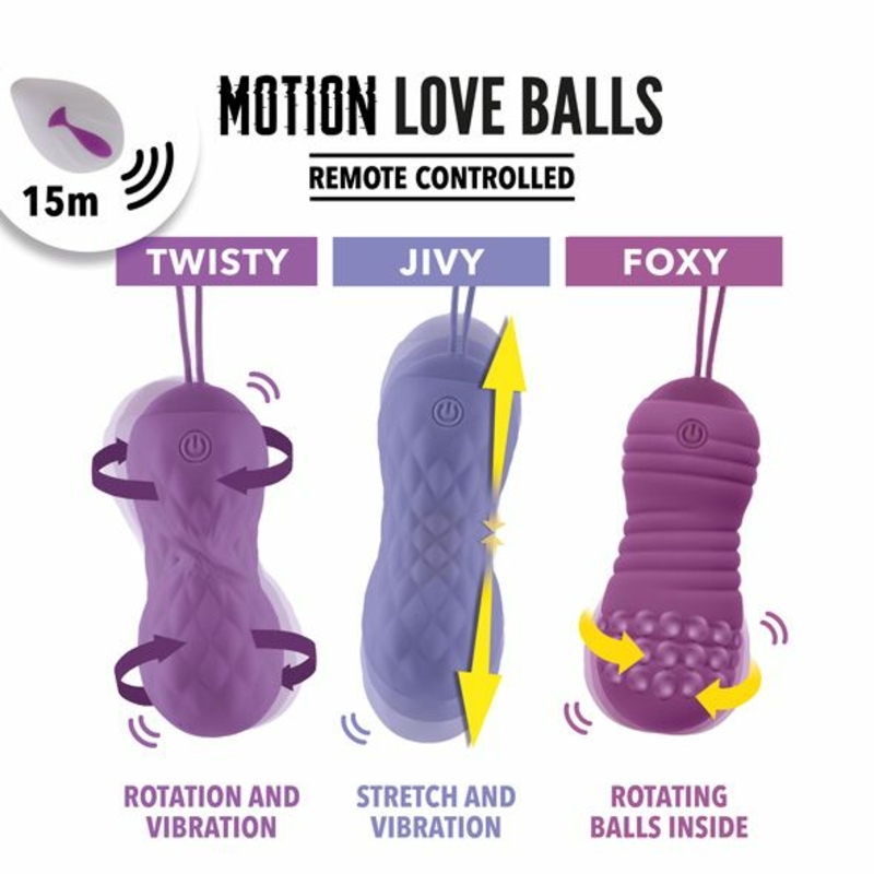 Вагинальные шарики с массажем и вибрацией FeelzToys Motion Love Balls Twisty с пультом ДУ, 7 режимов, numer zdjęcia 4