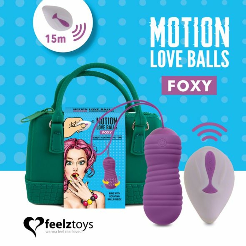 Вагинальные шарики с жемчужным массажем FeelzToys Motion Love Balls Foxy с пультом ДУ, 7 режимов, numer zdjęcia 2