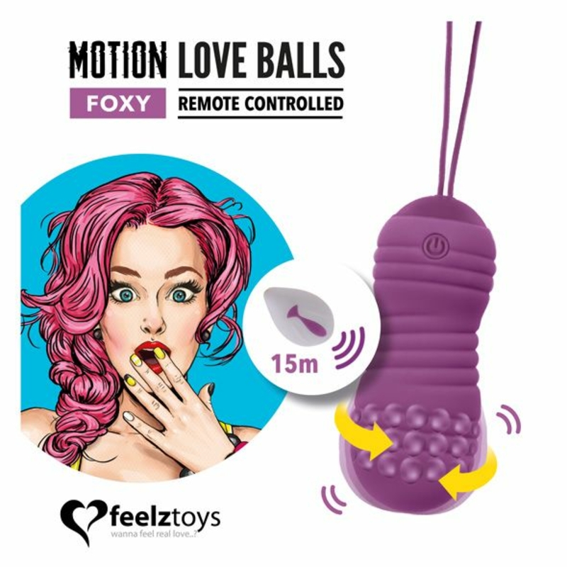 Вагинальные шарики с жемчужным массажем FeelzToys Motion Love Balls Foxy с пультом ДУ, 7 режимов, numer zdjęcia 3