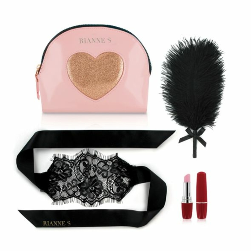 Романтический набор Rianne S: Kit d'Amour: вибропуля, перышко, маска, чехол-косметичка Pink/Gold, фото №2