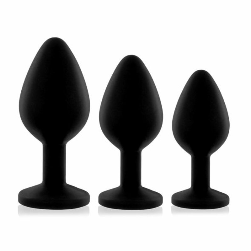 Набор анальных пробок с кристаллом Rianne S: Booty Plug Set Black, диаметр 2,7см, 3,5см, 4,1см, фото №5