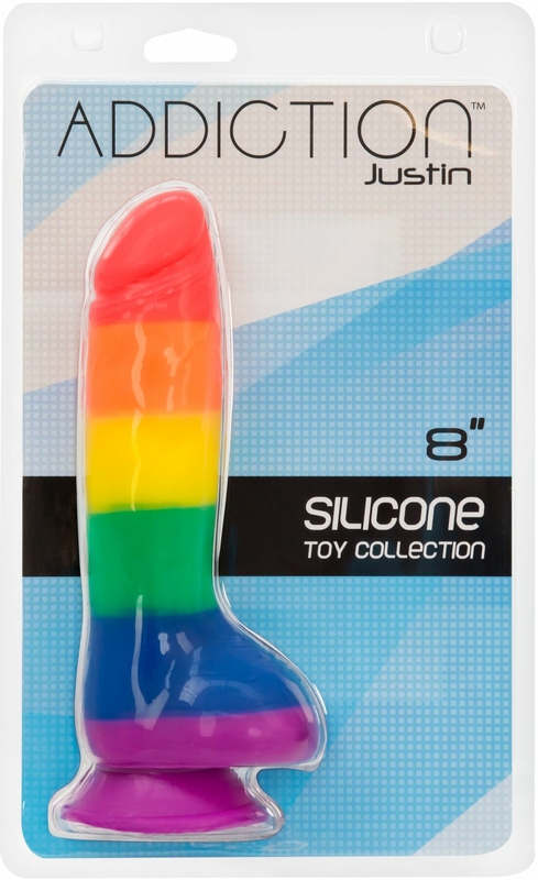 Радужный фаллоимитатор ADDICTION - JUSTIN - 8" - RAINBOW, 20,3 см, силикон, фото №7